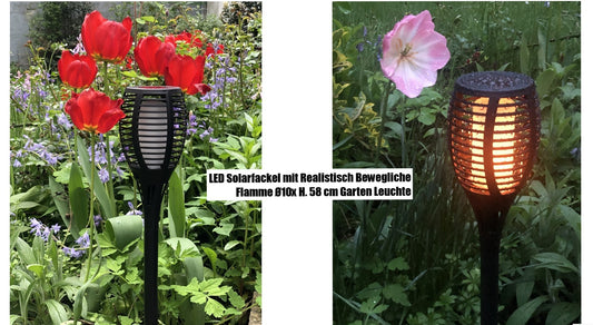 2x LED Solarfackel mit Realistisch Bewegliche Flamme Ø10x H. 58 cm Garten Leuchte