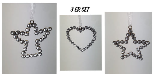 Dekoration Deko 3er Mettalanhänger mit Stasssteine Engel /Stern /Herz